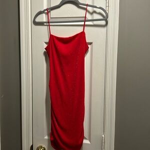 Red body con dress